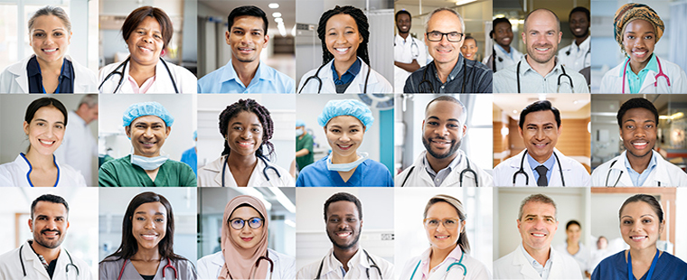 Photomontage de 21 portraits de médecins.