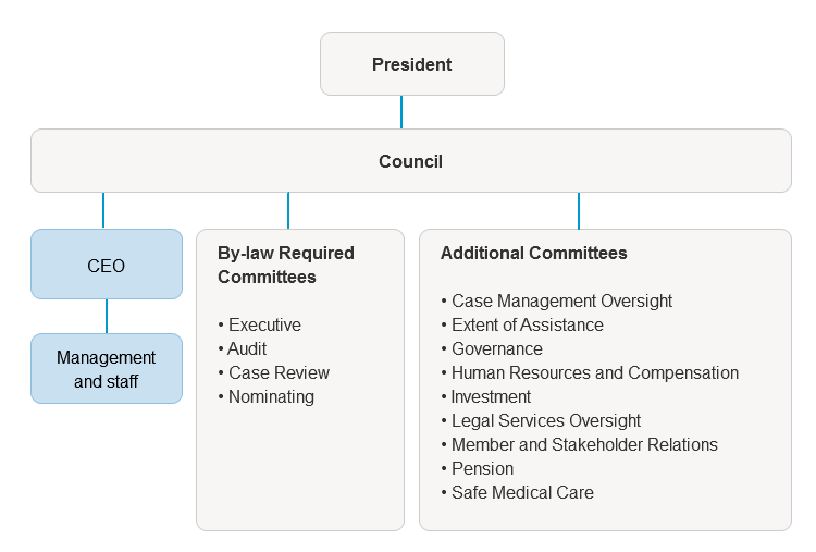 Flowchart showing the CMPA governance model and reporting structure. Full description follows.