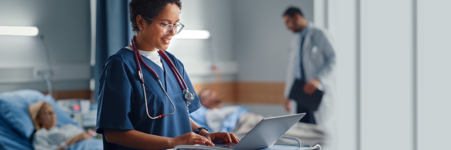 A young doctor using a computer