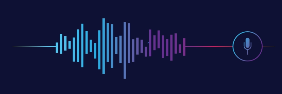 Des ondes sonores multicolores se connectant à un microphone.