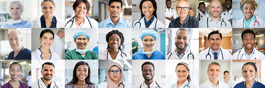 Photomontage de 21 portraits de médecins.